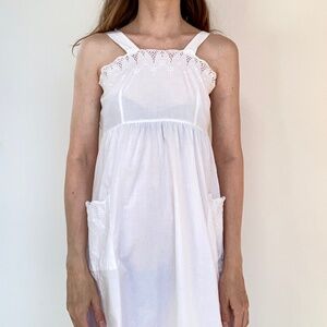 Great vintage French summer dress old embroidered strap in white cotton lace